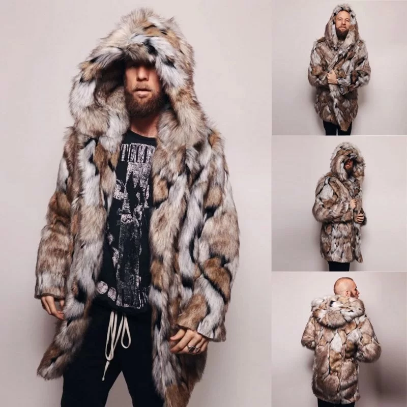 Manteau de fausse fourrure capuche pour homme