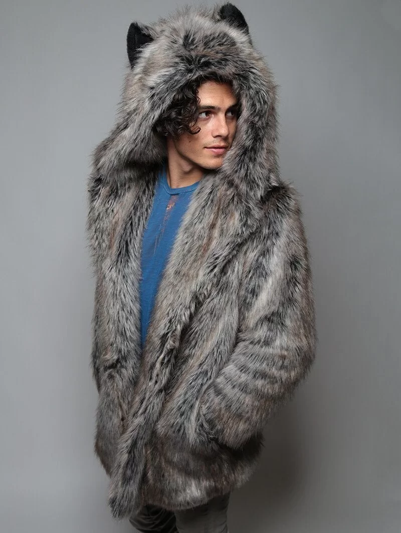 Manteau fausse fourrure capuche pour hommes