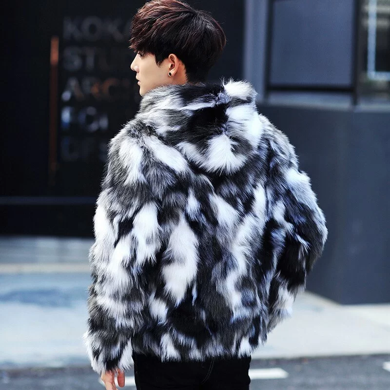 manteau homme fausse fourrure noir et blanc