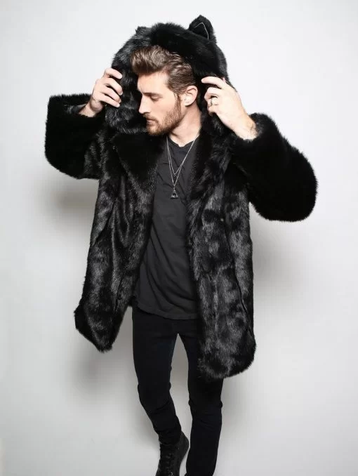 MANTEAU FAUSSE FOURRURE DE PANTHÈRE NOIRE (AVEC OREILLES)