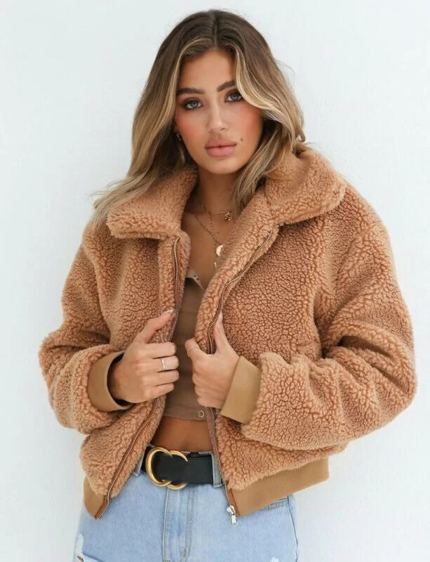 veste marron en moumoute pour femme – Image 2