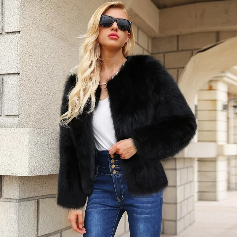 Veste En Fausse Fourrure Noir De Jaguar | Femme 1 Manteau En Fausse Fourrure Noir De Jaguar