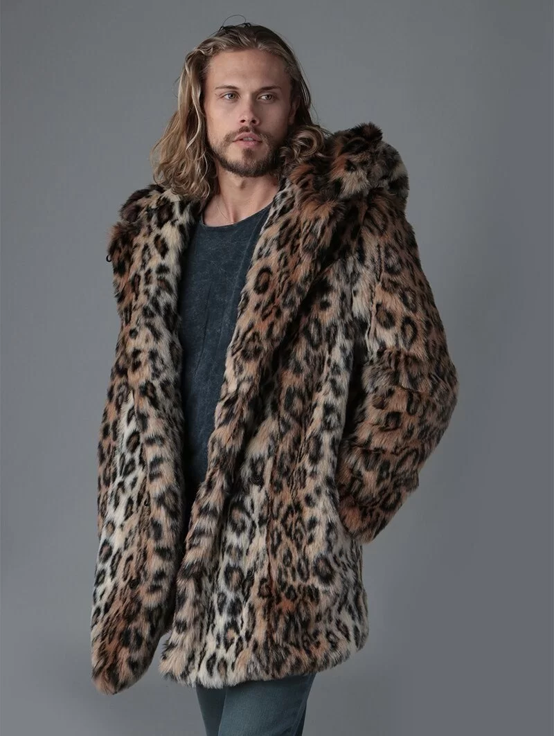 Manteau À capuche en fausse fourrure de léopard – Image 2