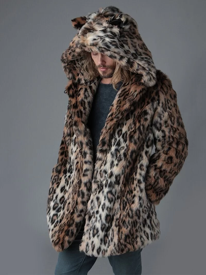Manteau À capuche en fausse fourrure de léopard – Image 4