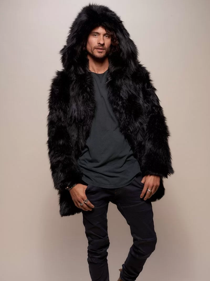 MANTEAU CAPUCHE EN FAUSSE FOURRURE LOUP NOIR