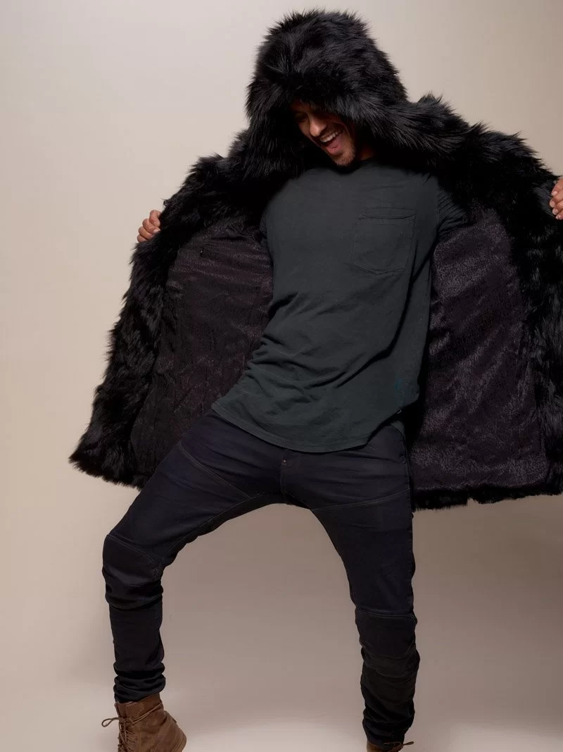 Manteau a capuche en fausse fourrure de loup noir – Image 6