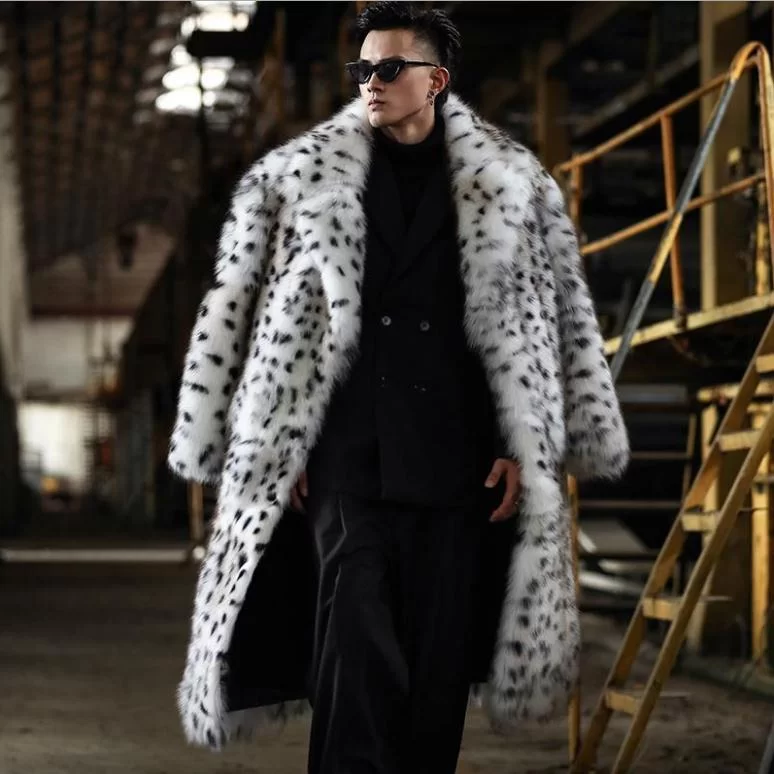 MANTEAU LONG EN FAUSSE FOURRURE DE LÉOPARD DES NEIGES – Image 3