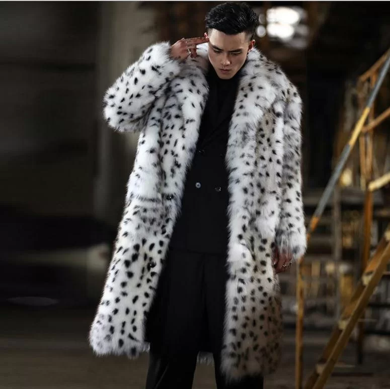 MANTEAU LONG EN FAUSSE FOURRURE DE LÉOPARD DES NEIGES