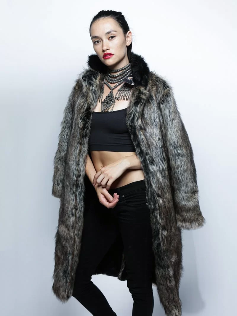 Manteau à Capuche en Fausse Fourrure Loup Noir | Femme 1 MANTEAU EN FAUSSE FOURRURE LOUP-GAROU