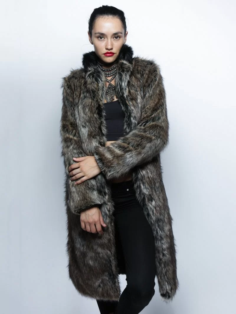 Manteau à Capuche en Fausse Fourrure Loup Noir | Femme 2 Manteau à Capuche en Fausse Fourrure Loup Noir | Femme – Image 2