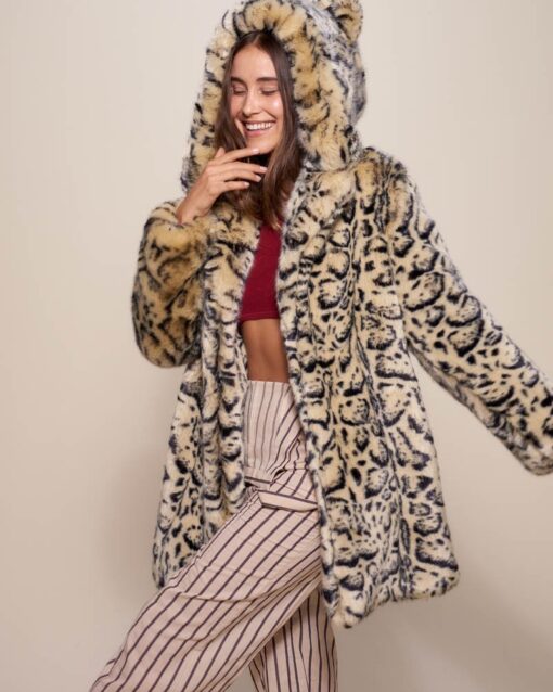 Manteau fausse fourrure avec capuche femme d'ocelot