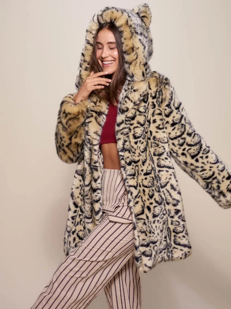 Manteau fausse fourrure avec capuche femme d'ocelot