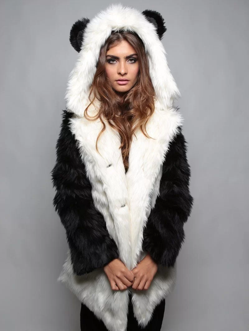 Manteau a Capuche En Fausse Fourrure Panda Femme