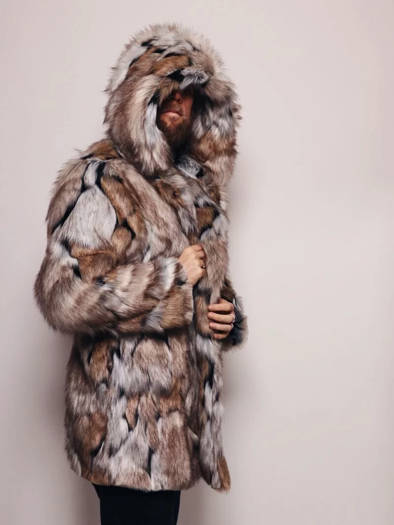 MANTEAU À CAPUCHE FAUSSE FOURRURE DE CARCAJOU