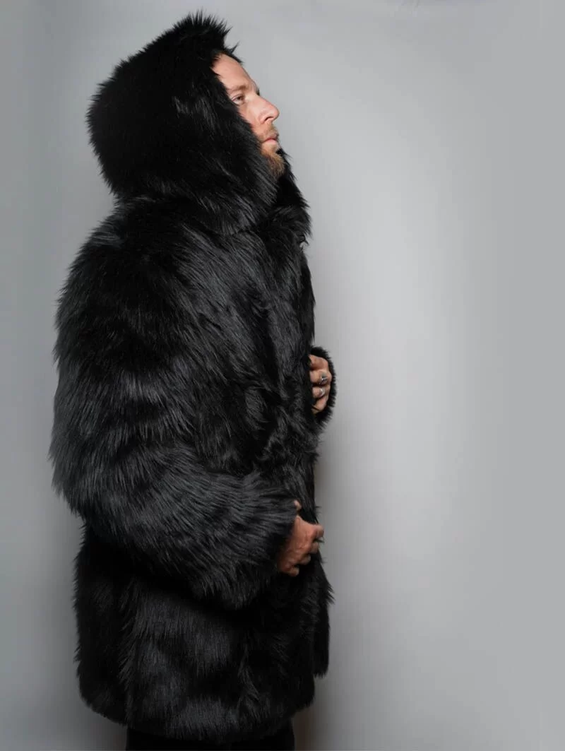 Manteau a capuche en fausse fourrure de loup noir – Image 7