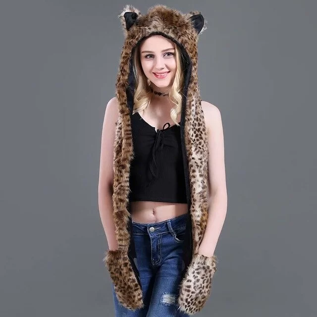 écharpe à capuche en fausse fourrure d'ocelot
