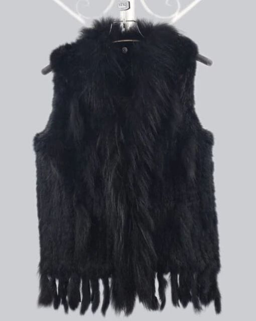 GILET EN FAUSSE FOURRURE DE LOUP NOIR