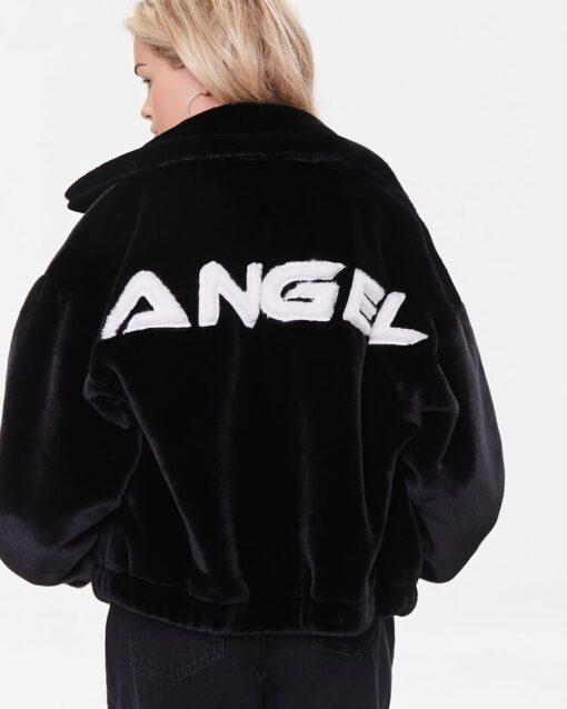 Veste graphique angel en fausse fourrure