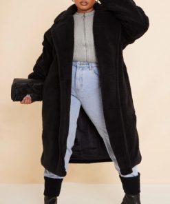Manteau moumoute noir pour femme