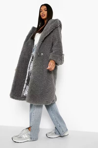 Manteau fausse fourrure surdimensionné à capuchon pour femme