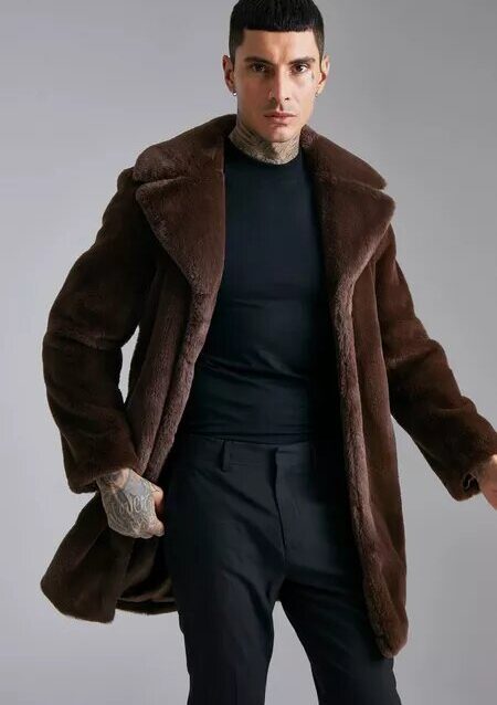 Manteau en fausse fourrure chocolat pour homme