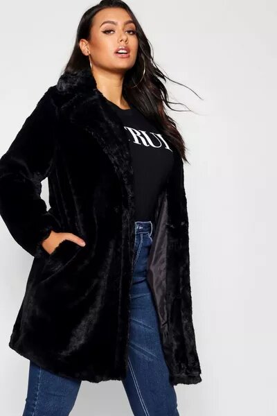 manteau en fausse fourrure noir pour femmes