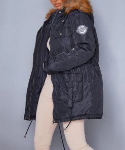 manteau femme fausse fourrure noir avec capuche