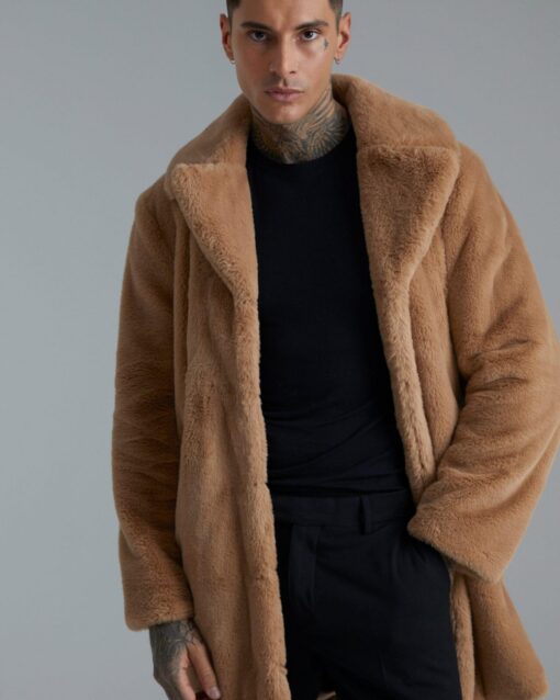 Manteau homme en fausse fourrure Camel