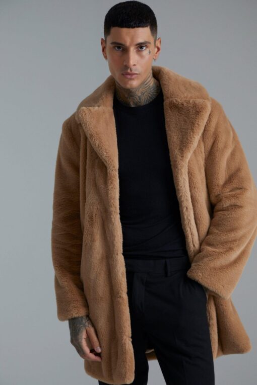 Manteau homme en fausse fourrure Camel