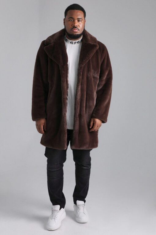 Veste longue en fausse fourrure marron