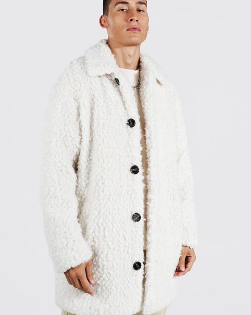 Manteau blanc en fausse fourrure homme