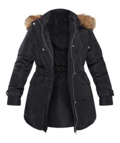 manteau fausse fourrure femme noir avec capuche