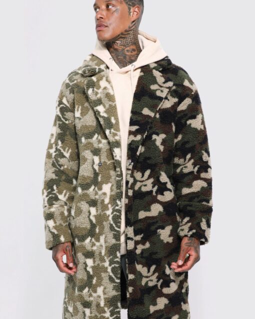 Manteau long camouflage épissé Borg