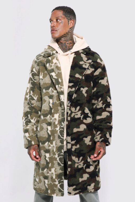 Manteau long camouflage épissé Borg