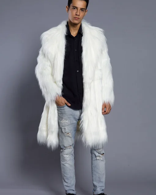 manteau blanc long en fausse fourrure homme