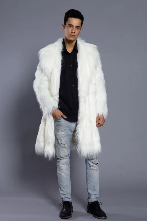 manteau blanc long en fausse fourrure homme