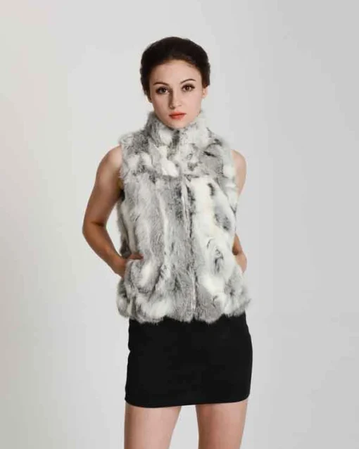 Gilet sans manche fausse fourrure gris