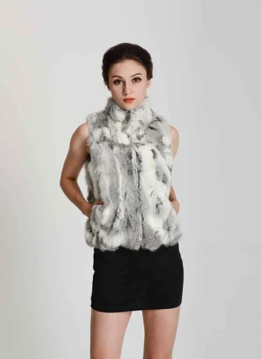 Gilet sans manche fausse fourrure gris