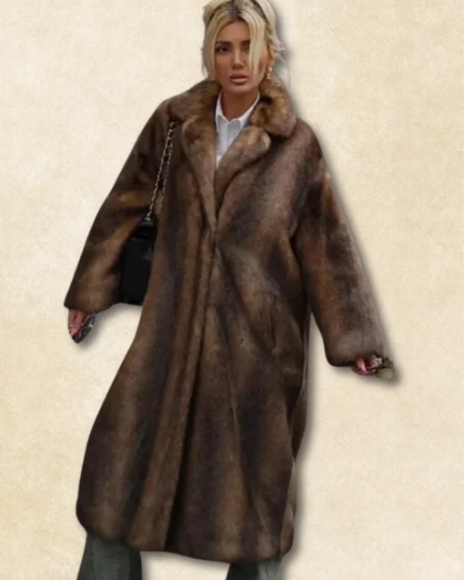 Manteau fausse fourrure marron