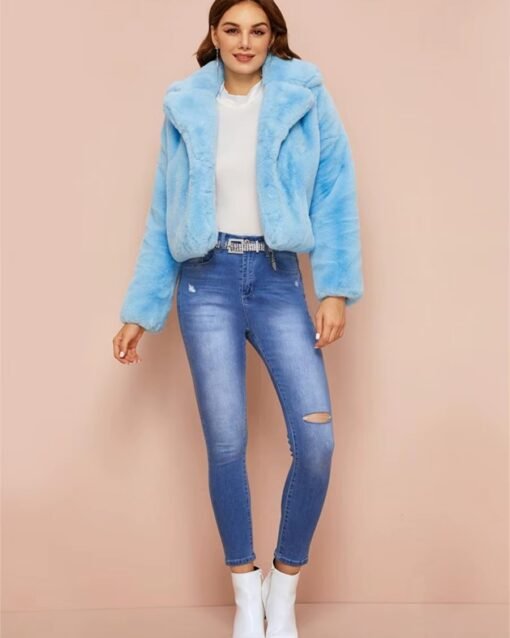 Veste fausse fourrure bleu