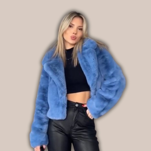 veste fausse fourrure bleu