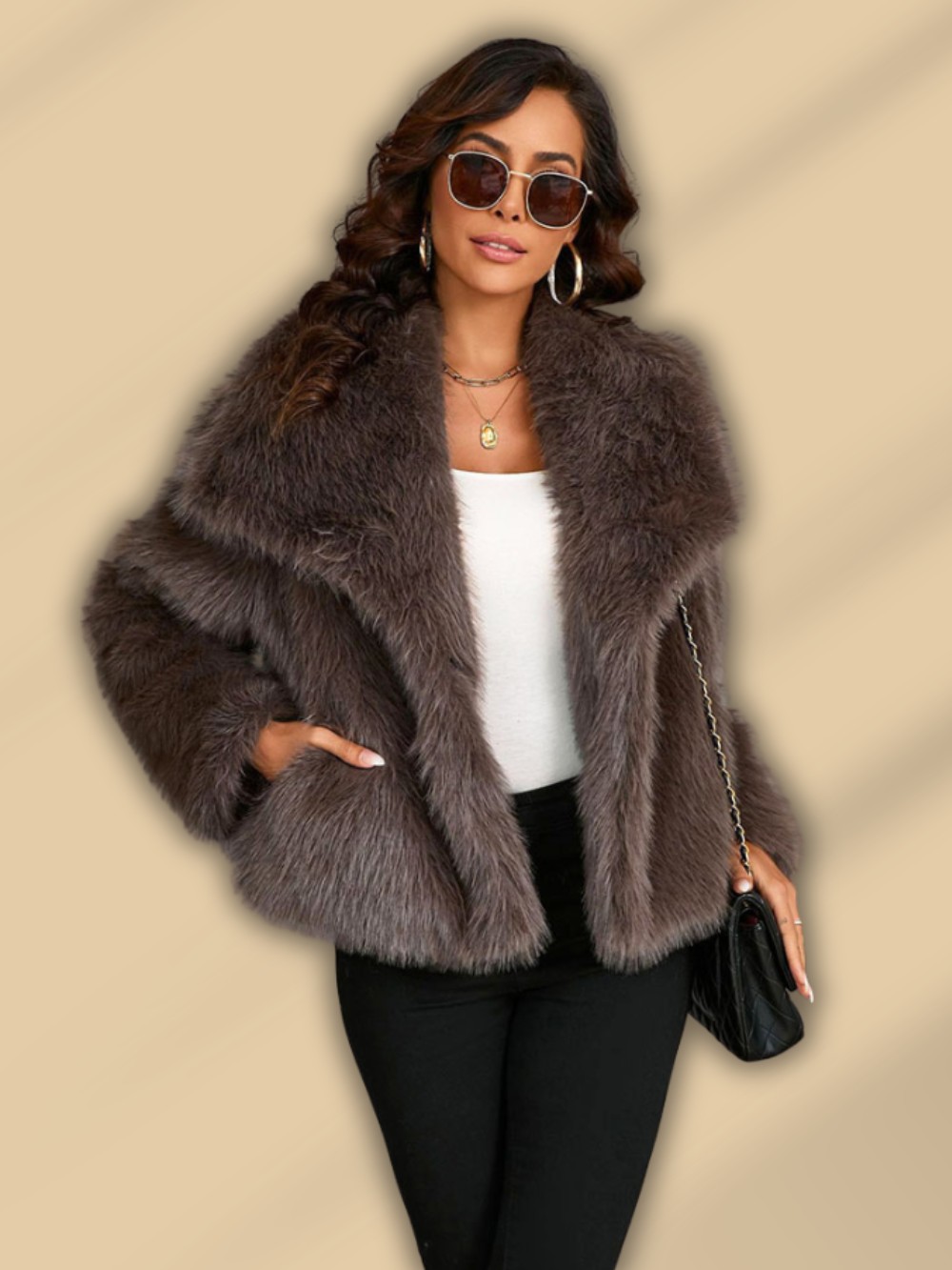 Veste Fluffy Glamour marron