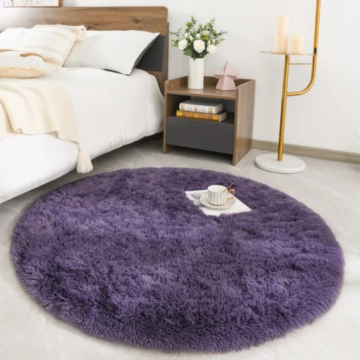 Tapis rond fausse fourrure​ mauve